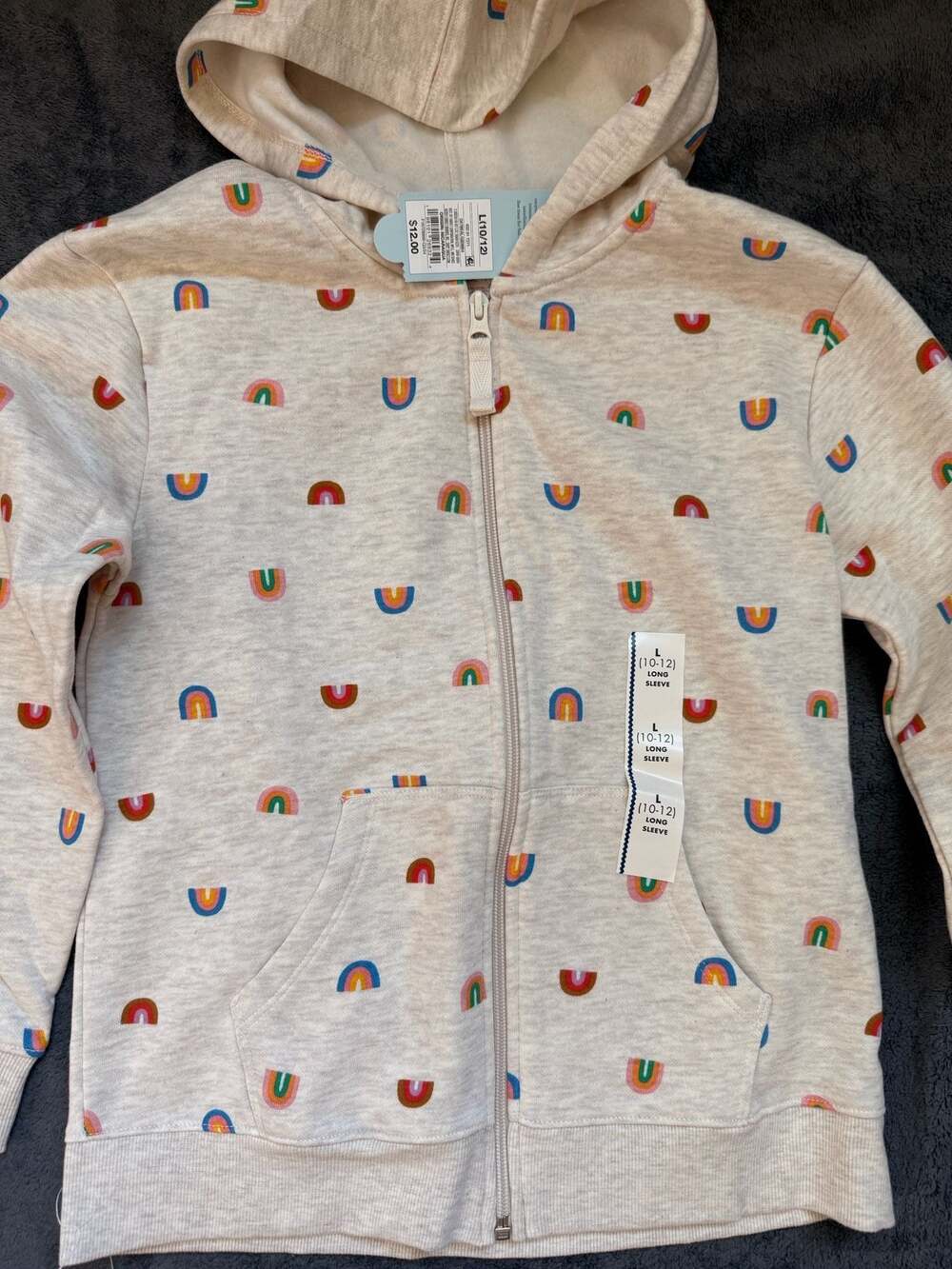 Cat & Jack Girls' Rainbow Print Zip-Up Hoodie Oatmeal Heather - Picture 2 of 2